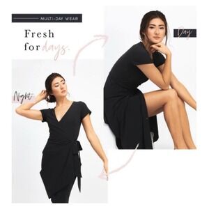 Kosan Travel Co. Women Wrap Midi Dress Size Medium Black EUC Travel Packable